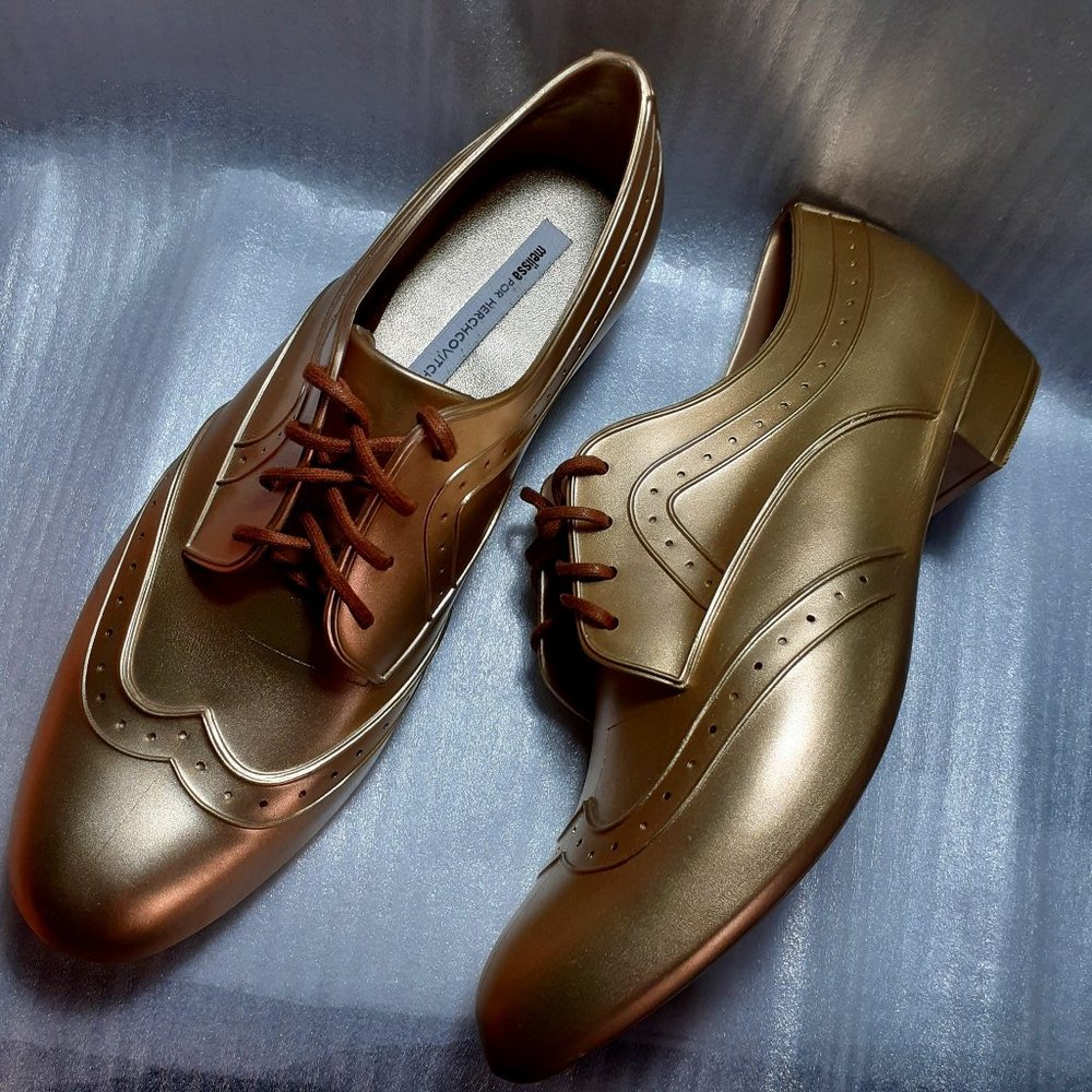 Champagne GOLD dress shoes Rubber rain shoes, Jelly Oxfords